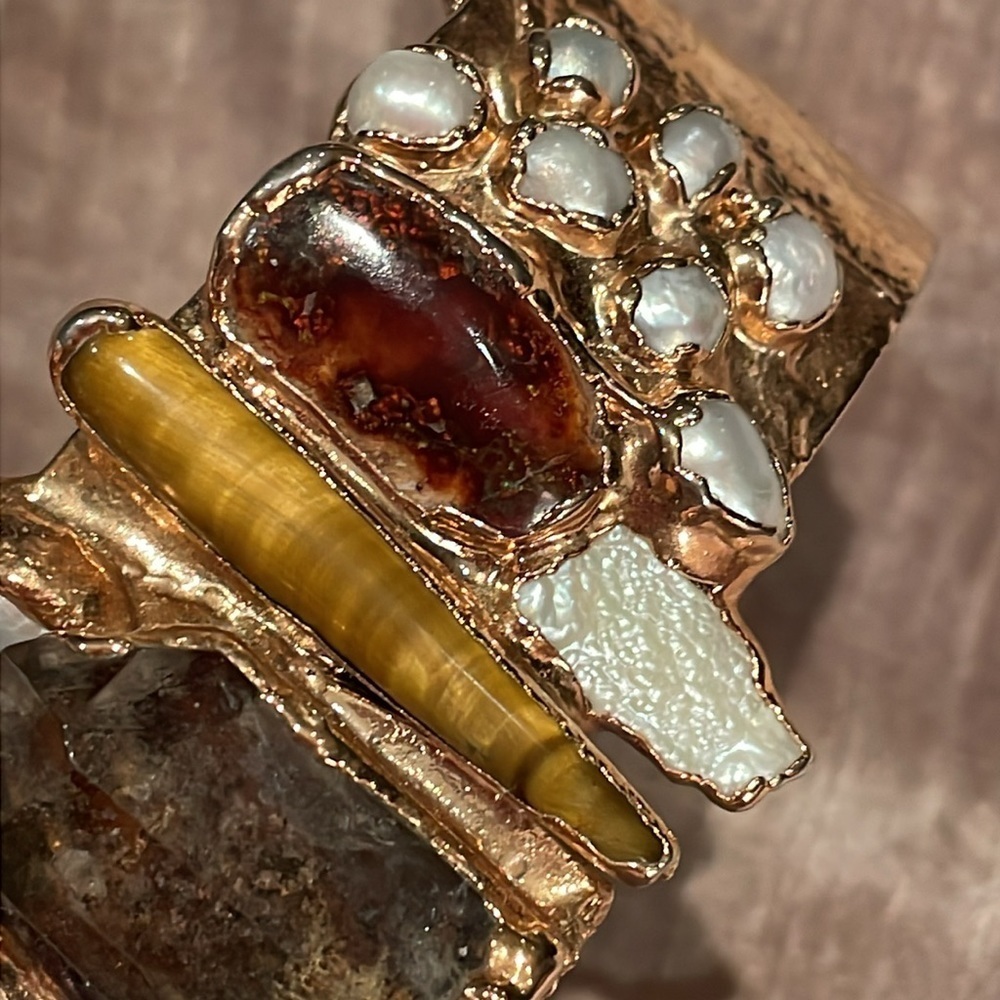 Chunky Biwa Pearl, Quartz & Tigers Eye Cuff Bracelet - Picture 12 of 12